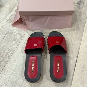Miu Miu patent red clogs
